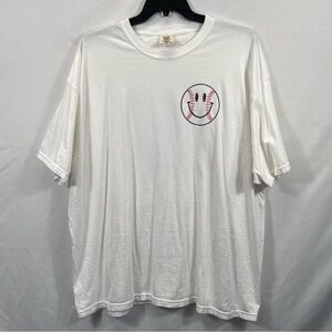 Womens Comfort Colors White Short Sleeve Tee with Baseball Design 0903